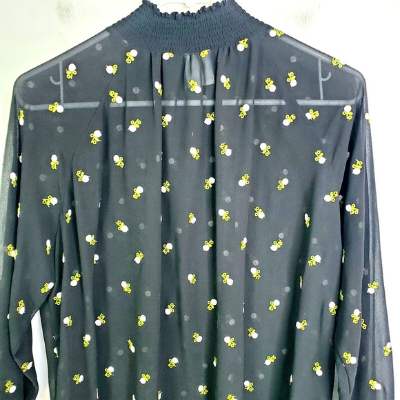 CAbi Blouse Womens S Embroidered Contrast Florals Smocked High Neck Dark Sheer - Picture 8 of 9